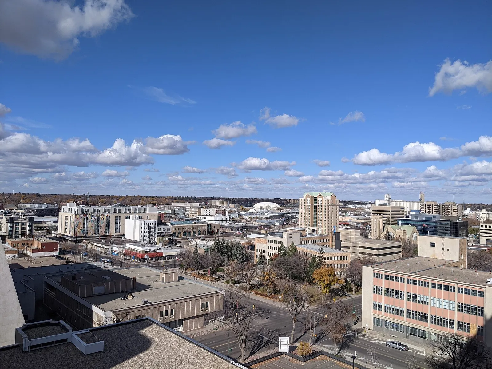 The Saskatoon skyline on a clear October day