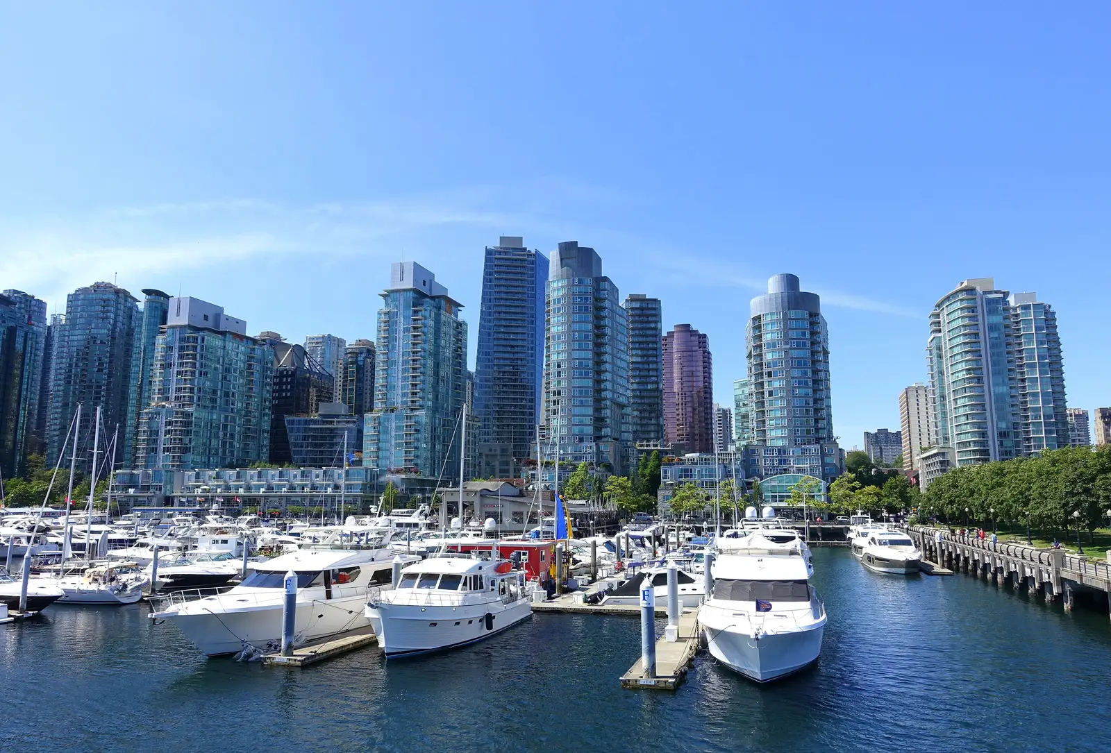 Downtown Vancouver skyline above a marina