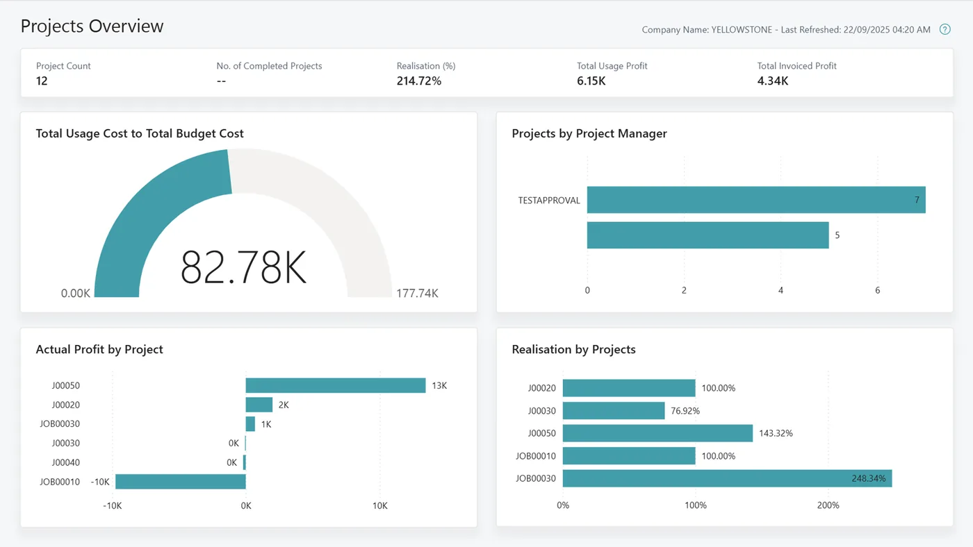 Projects overview report for Business Central (product screenshot)