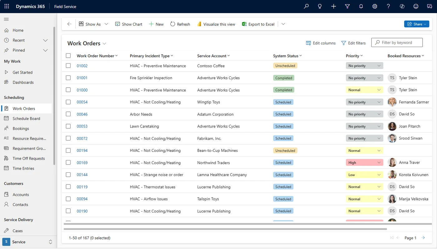 Work orders in Dynamics 365 Field Service (product screenshot)