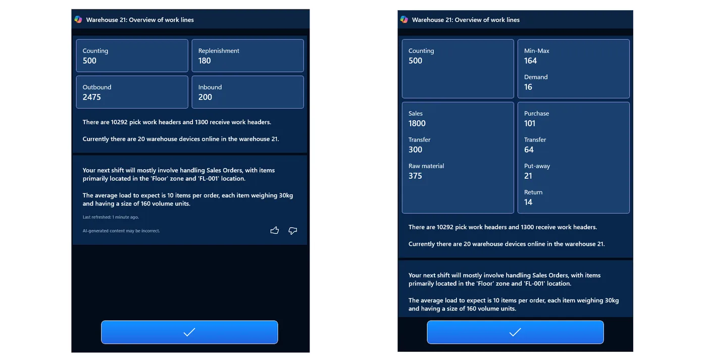Copilot shift summary in the Warehouse Management app