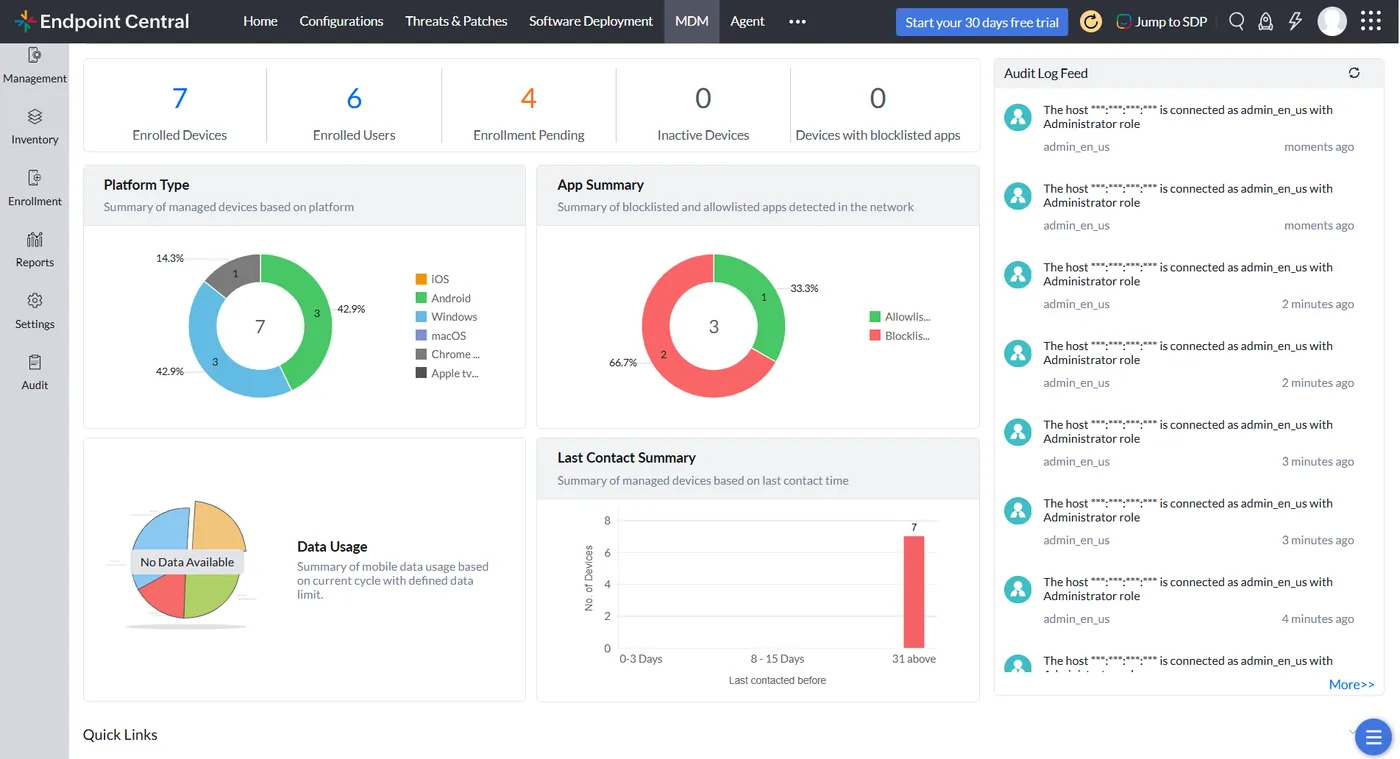 Mobile device management in Endpoint Central (product screenshot)