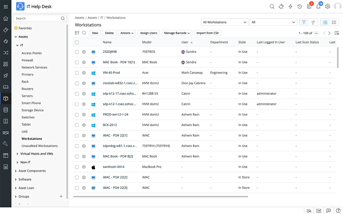 IT asset inventory in ServiceDesk Plus