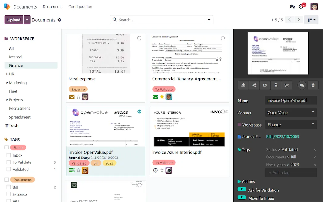 Document management in Odoo Documents (product screenshot)