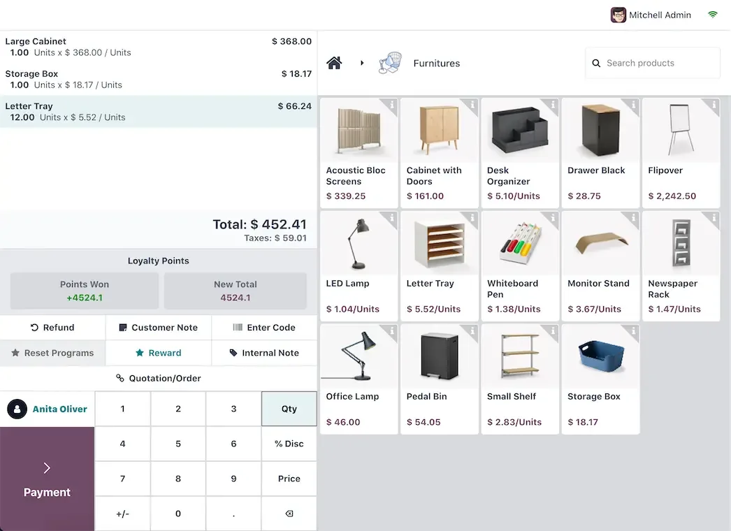 The Odoo Point of Sale screen