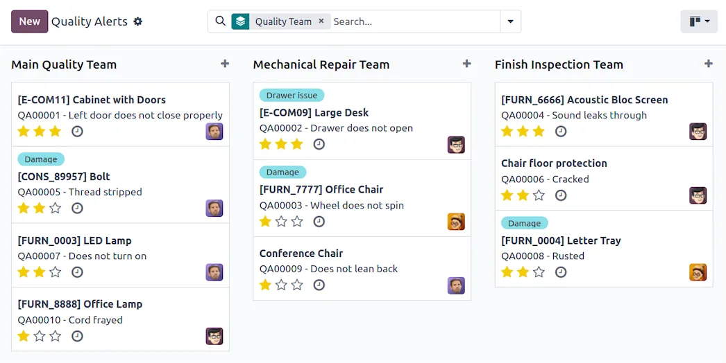 Odoo Quality interface
