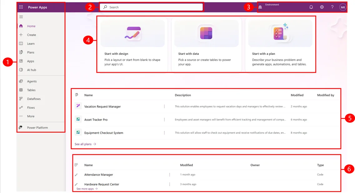 The Power Apps maker portal home