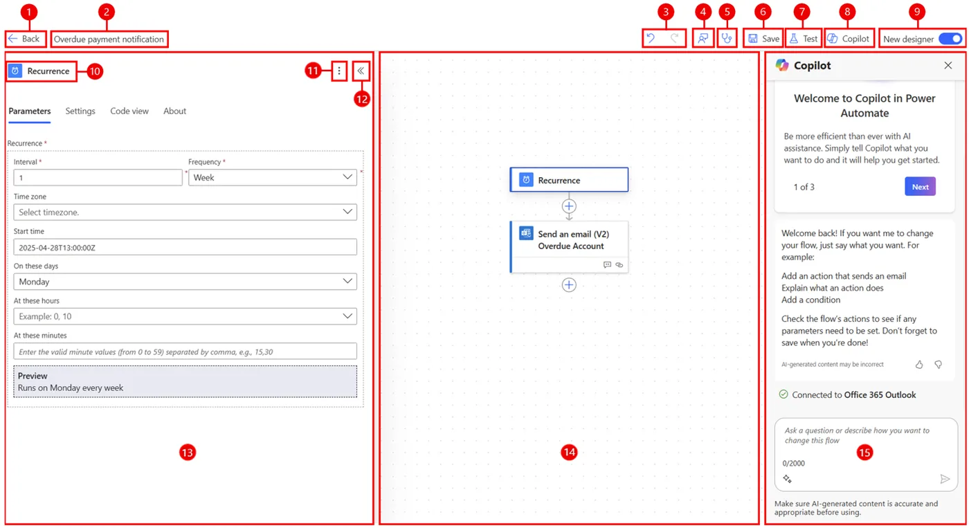 The Power Automate cloud flow designer