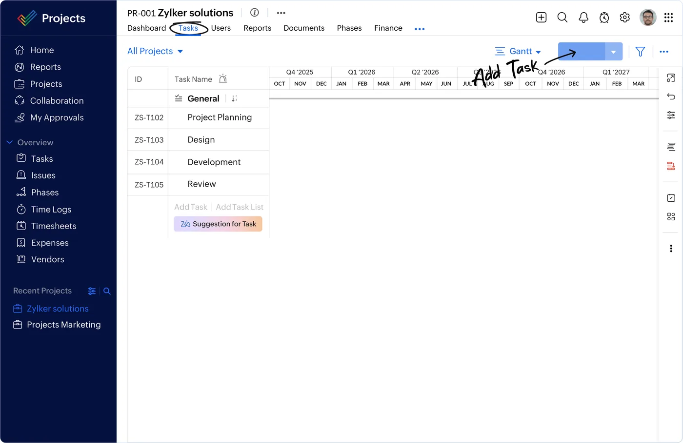 Zoho Projects interface