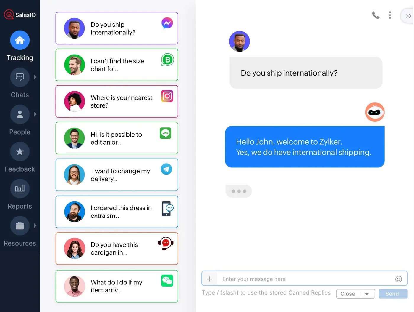 Zoho SalesIQ interface