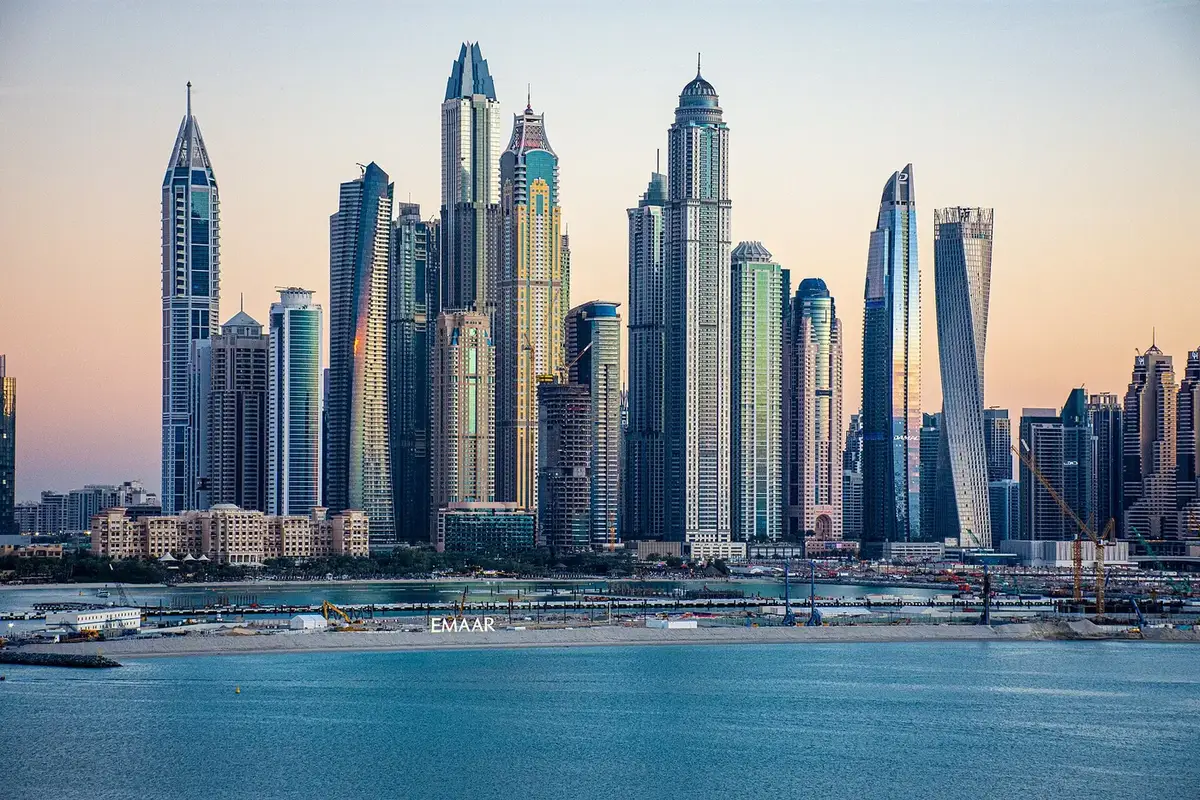 The Dubai Marina skyline from the sea